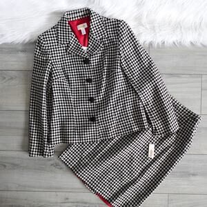 Vintage Talbots Black & White Wool-Blend Skirt Suit 2 Piece Set New Size 8
